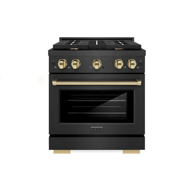 ZLINE Autograph 30 in. Paramount Gas Range in Black Satin Stainless Steel and Bronze Accents