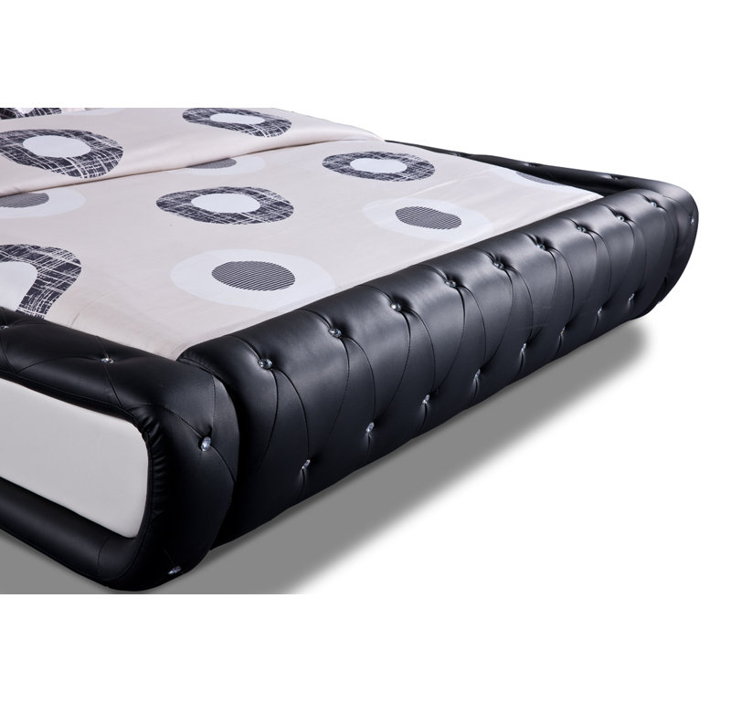 Lit plateforme tapissier Malikaih, Grand, Noir et blanc