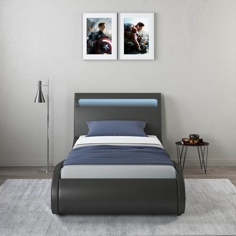 Atropus LED Faux Leather Bed Frame, Single (3'), Black