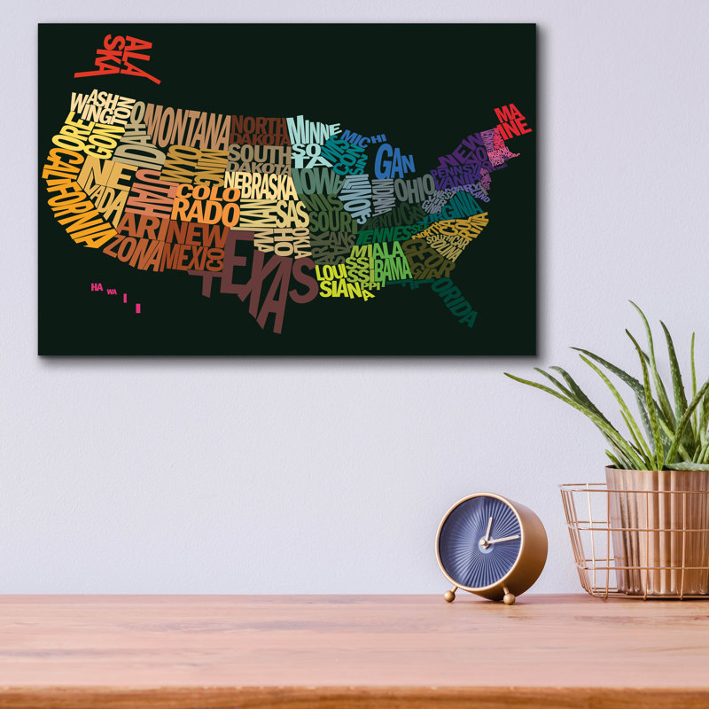  «States Of Text» par Art Licensing Studio, art mural en verre acrylique, 16 po x 12 po