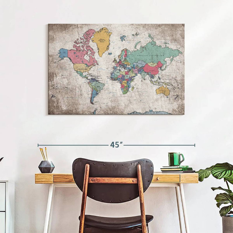 Keiri Geographic World Map III, 26" H x 39" W