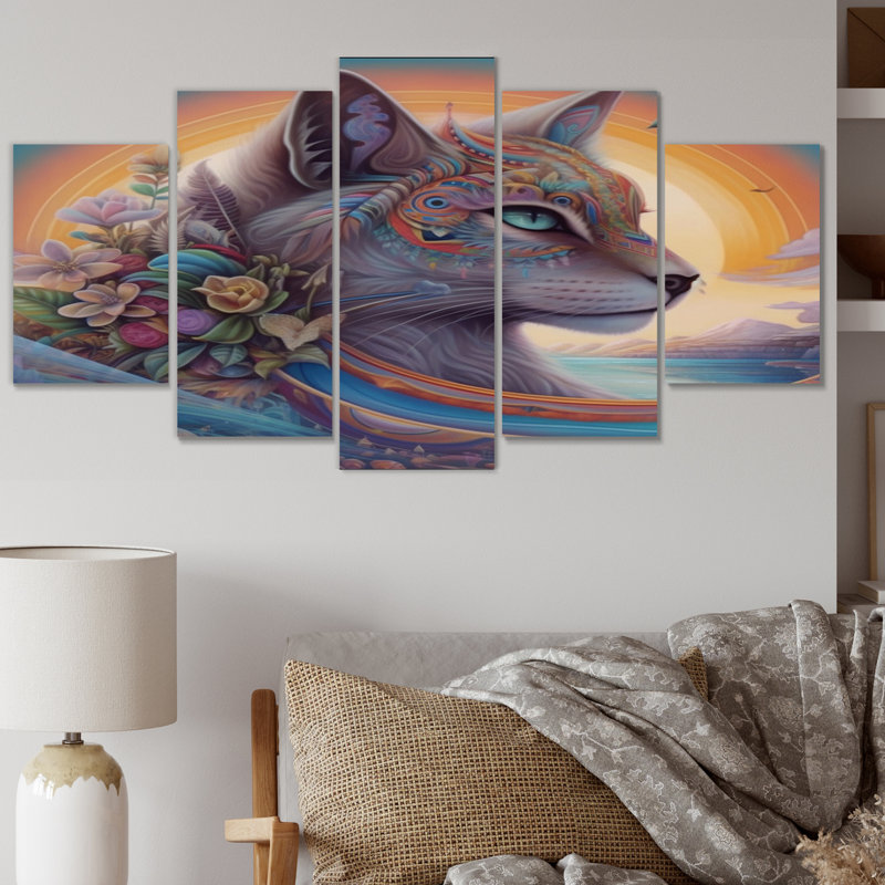 Toland " Magical Rainbow Cat With Flowers I " 5 - Pieces