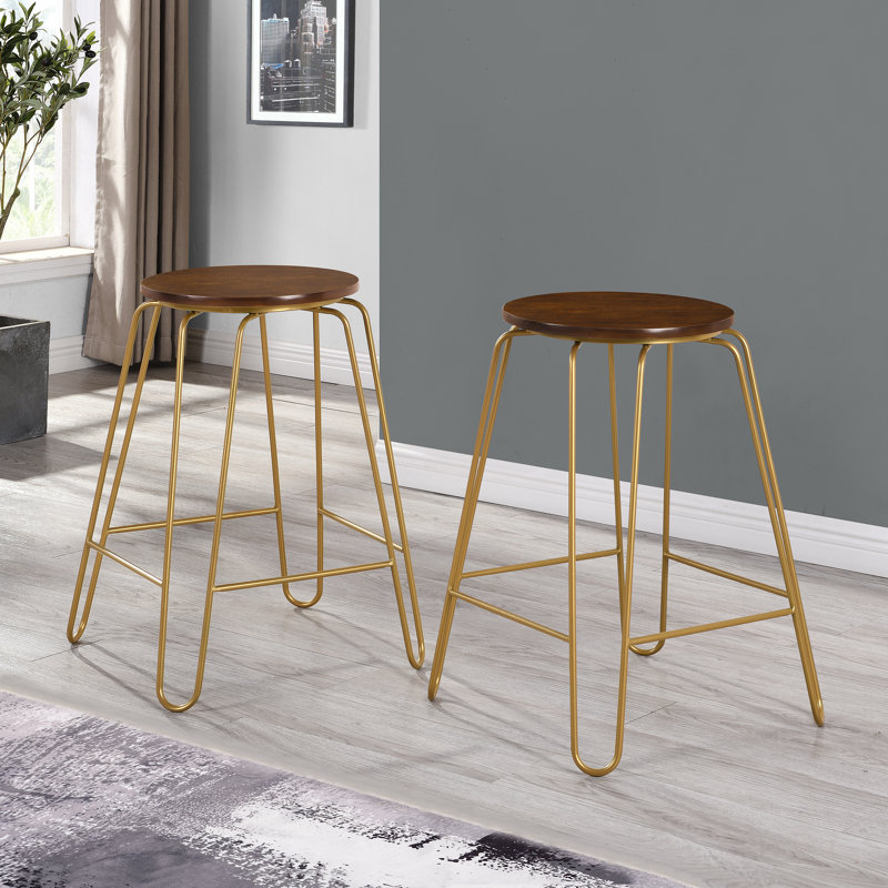 Counter Stool with Metal Frame, Elm, Counter Stool (24" Seat Height), Gold