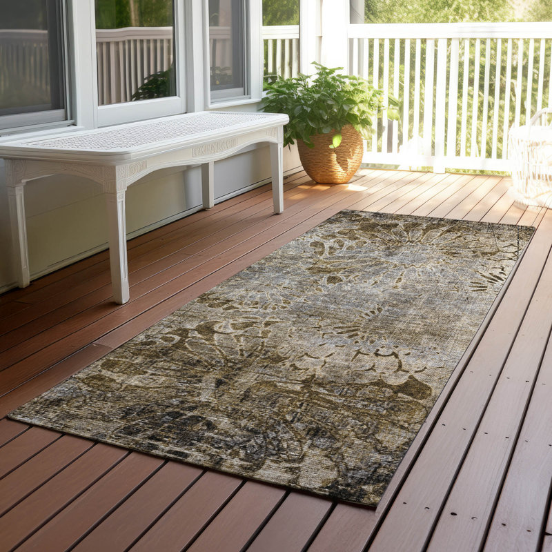 Tapis floral intérieur / extérieur lavable à la machine Kaczor ACN2224, Tapis de couloir 2 pi 3 po x 7 pi 6 po
