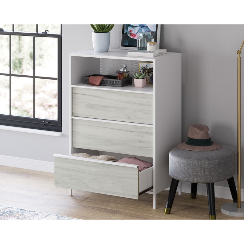 Commode 3 tiroirs Arvilla, Blanc / gris