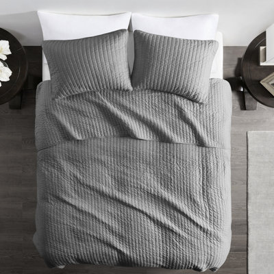 Courtepointe double / grand gris 3 pièces - Microfibre avec rembourrage en coton, réversible pour tous les alignements saisonniers, bourre captivante, quarts de travail, dévoilement élégant