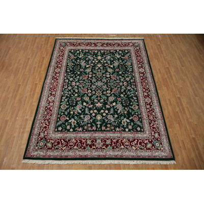 Tapis oriental traditionnel élégant à motif floral vert 9 x 12