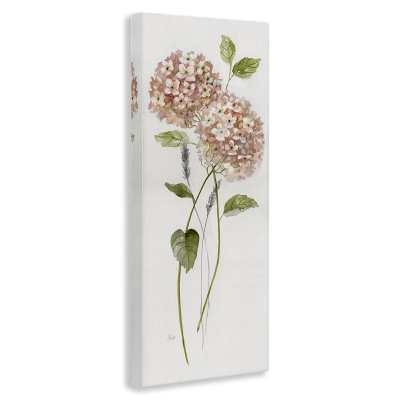 Deux hortensias roses, toile par Nan, H 24 po x l 10 po