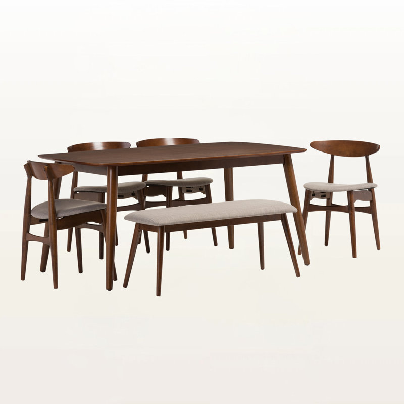 Chanlee 6-Pc Walnut Solid Wood Rubberwood Dining Set in, 29.06'' H X 20.28'' W X 16.38'' D