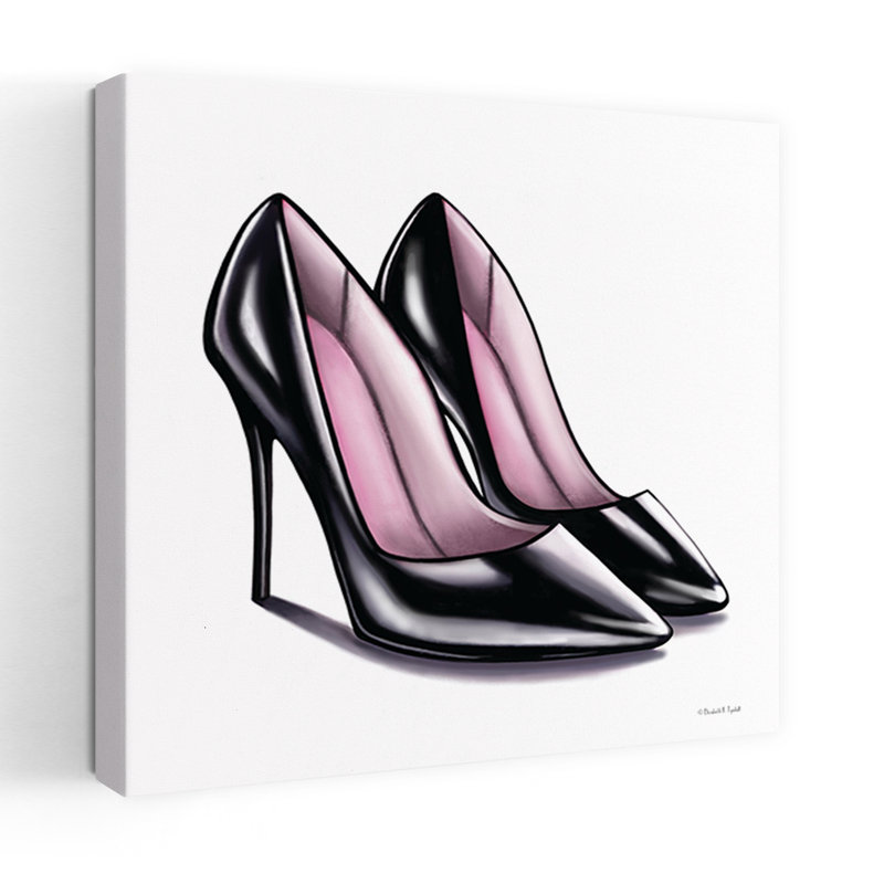 Art contemporain noir à talons hauts, H 18 po x l 18 po