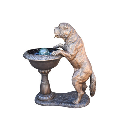 Copper San Bernard Dog Drinking from A Water Fountain Bronze Statue  43" x 25" x 50"H