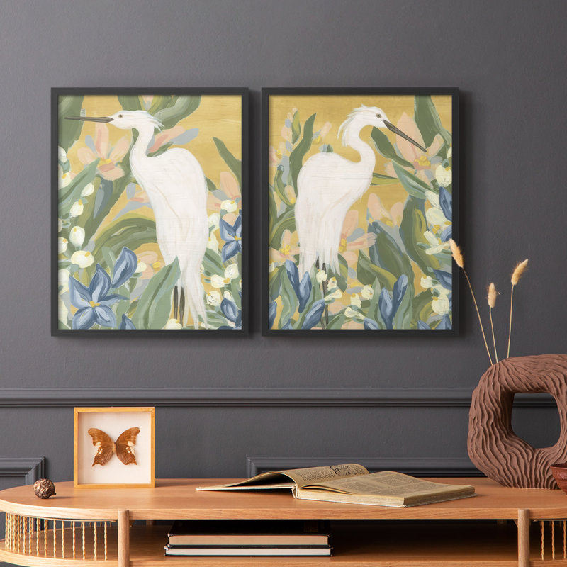 Floral Egret I-Premium, reproduction encadrée prête à accrocher - aucun clou requis - aucun clou requis, H 15 po x l 24 po