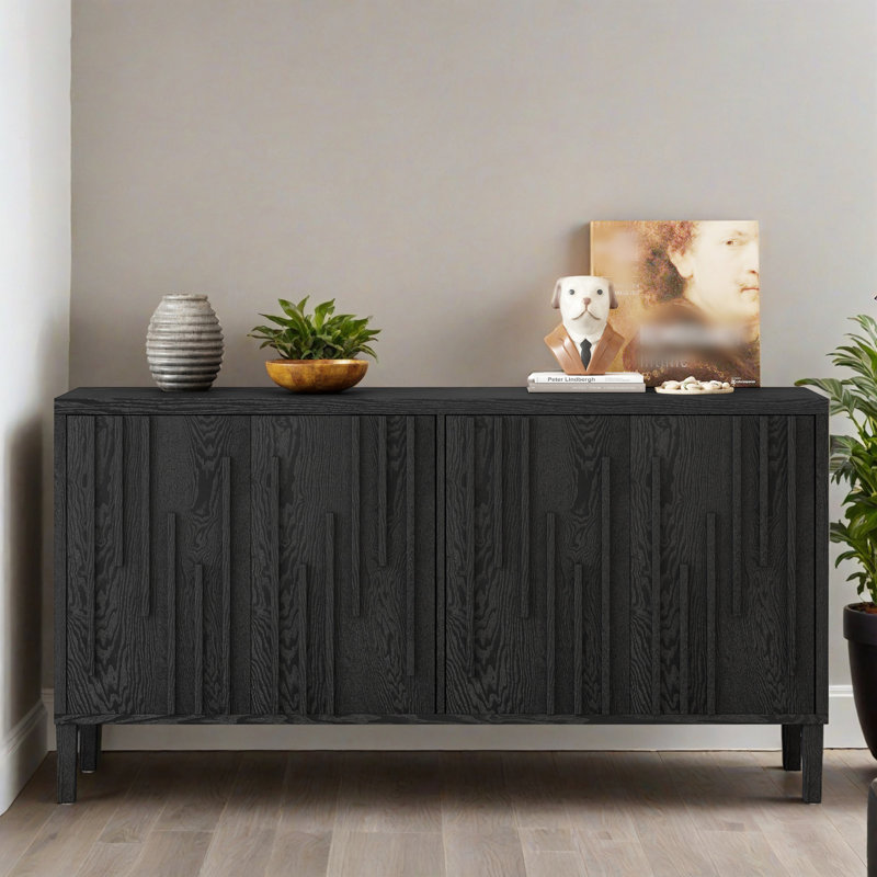 59.82" Kitchen Storage Sideboard Buffet Cabinet Console Table, Black