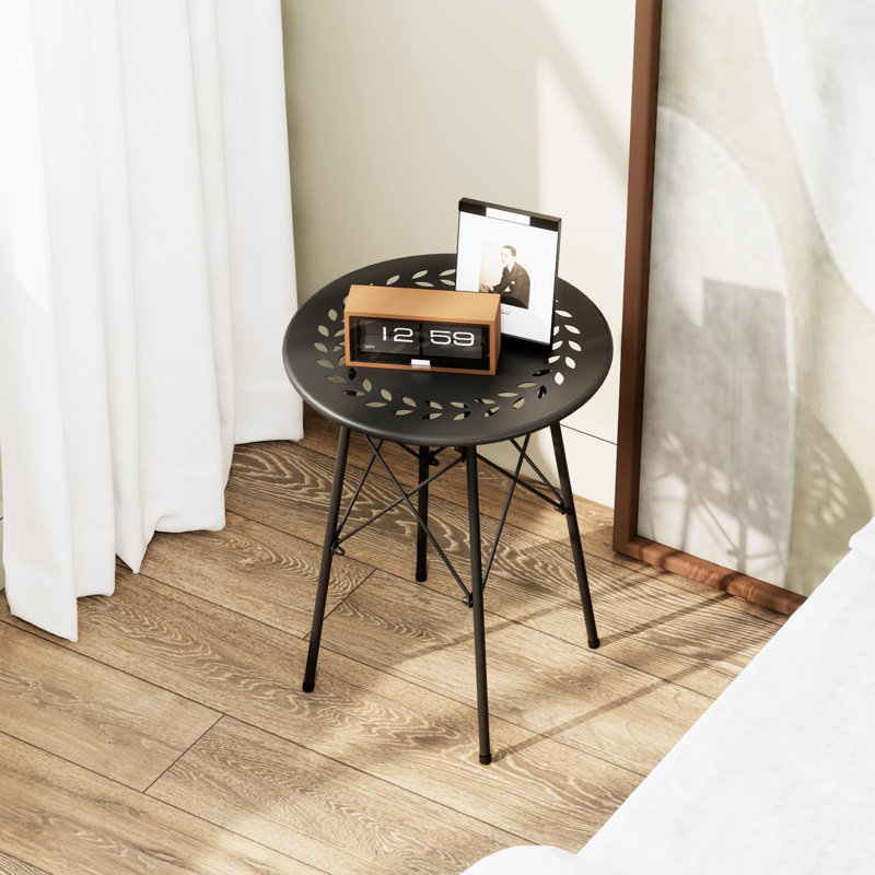 Black Metal Round Weatherproof Side Table for Patio and Garden