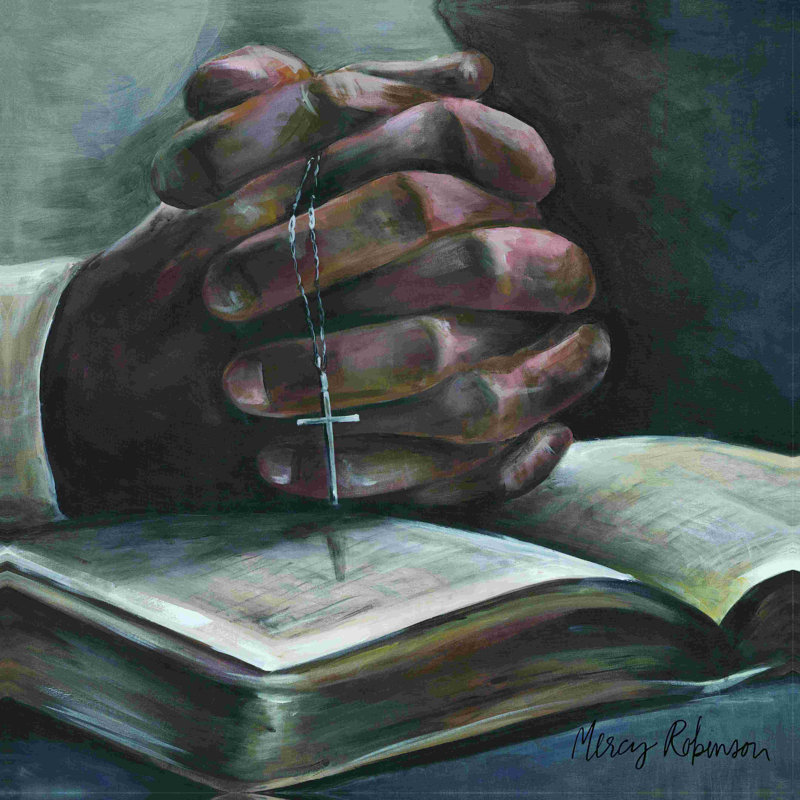«Hands Praying 4», art textuel sur toile tendue, H 30 po x l 30 po
