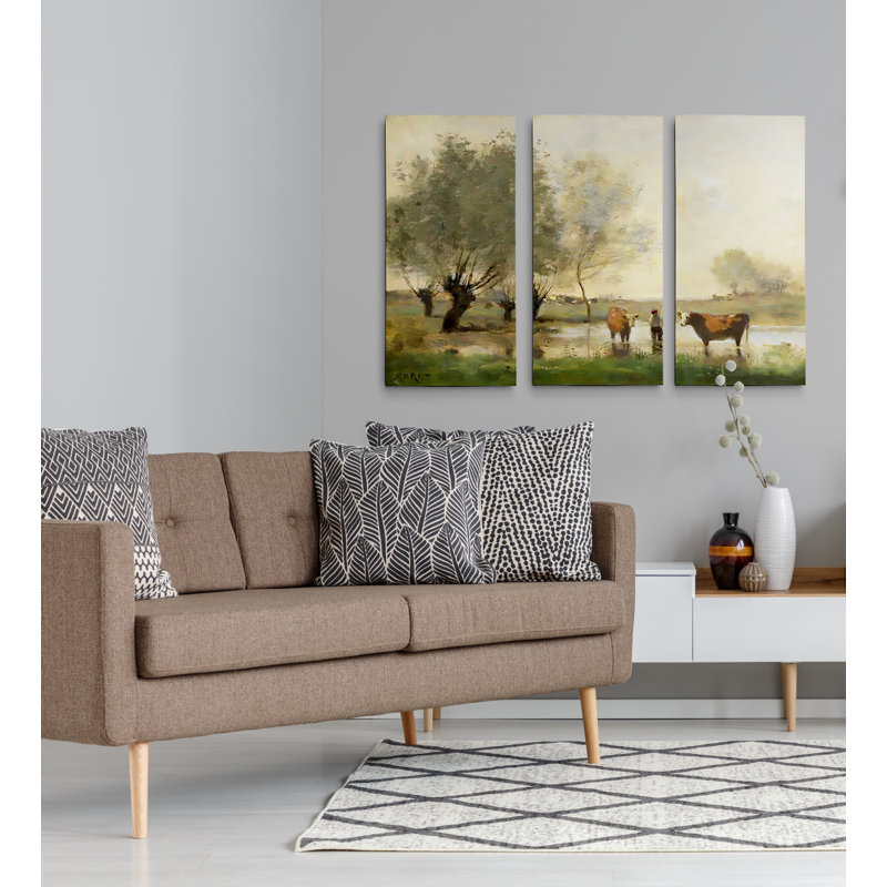 Une « vaches en paysage » de qualité supérieure, reproduction d’image multi-pièces sur toile, H 24 po x l 36 po x P 1,5 po