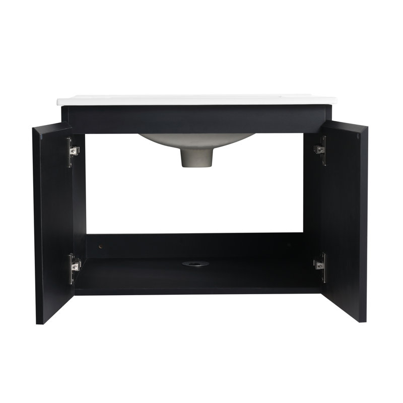 Meuble-lavabo mural 24 po avec lavabo en céramique et porte d'armoire à fermeture en douceur 24 po