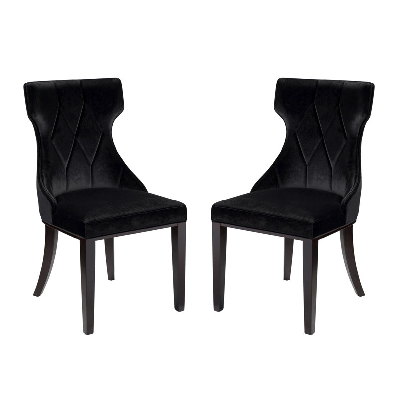 Reine Traditional Velvet Upholstered Beech Wood Side Chair in Black, Black