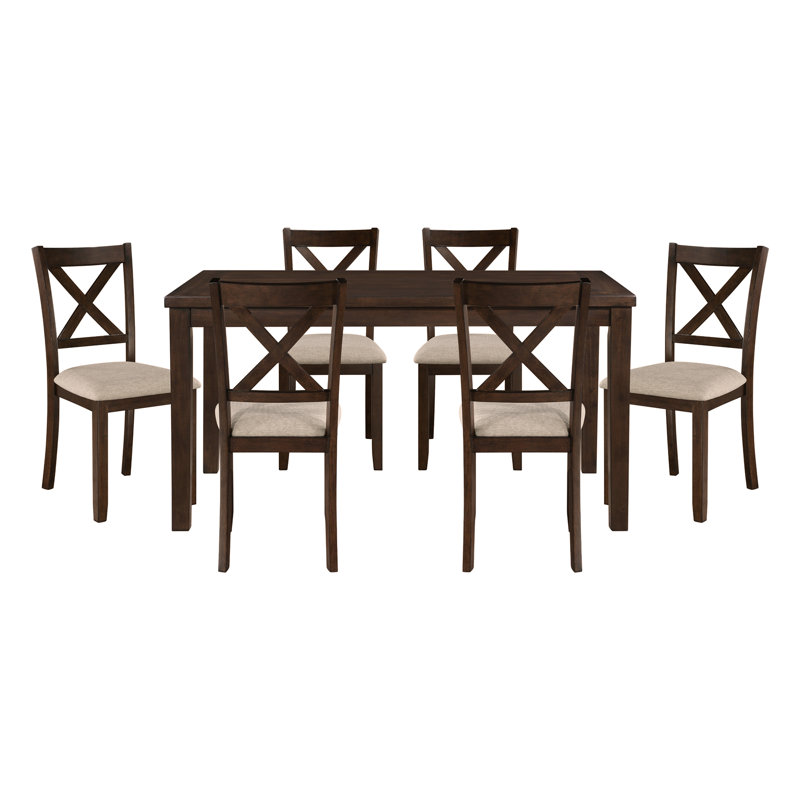 Ensemble de table de salle à manger en bois foncé 7 pièces et chaises d'appoint beige
