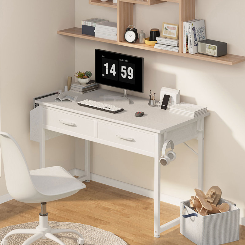 Asel Steel Computer Desk, 31.1" H x 39.4" W x 17.7" D, White
