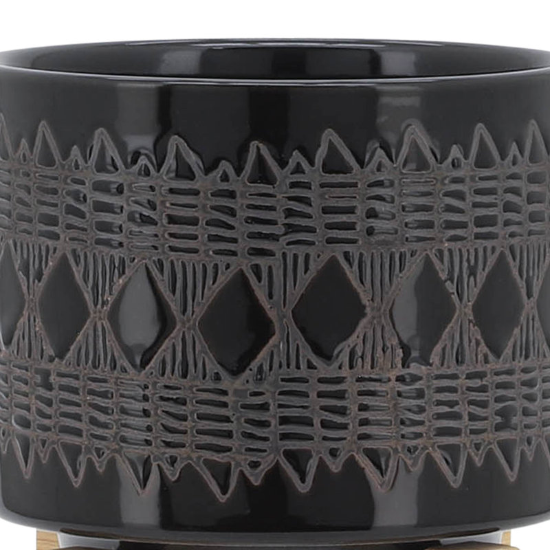 Jardinières en grès et en céramique avec support en bambou, pots de plantes d'intérieur décoratifs, supports à plantes modernes et durables