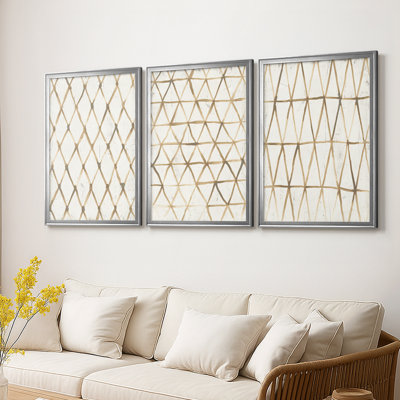 «Neutral Lattice I», toile tendue sur mesure avec châssis, 3 pièces