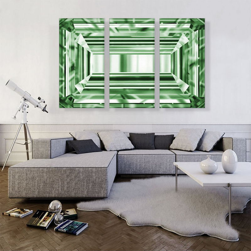«Green Emerald Cut Diamond Jewel», ensemble de 3 impressions sur toile tendue, H 40 po x l 60 po x 1,5 po