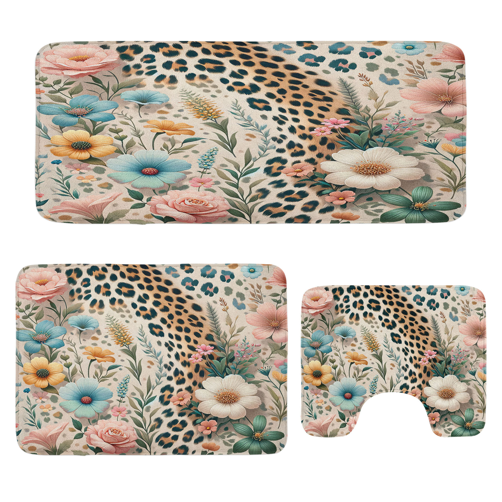East Urban Home Leopard Print Bathroom Rug Set 3 Pieces U-Shape ...