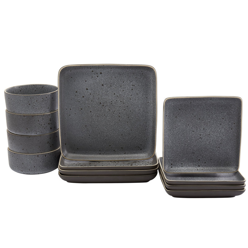 Madison Tabletops Gallery 12 piece Square Reactive Glaze Dinnerware Set, Navy