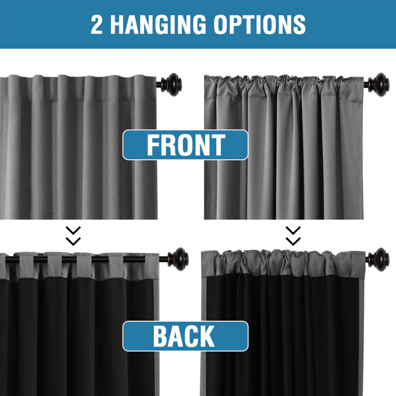 100% Blackout Curtains for Bedroom with Liner Full Room Darkening Curtains Thermal Insulated Back Tab/Rod Pocket Window Drapes for Living Room, 2 Panels