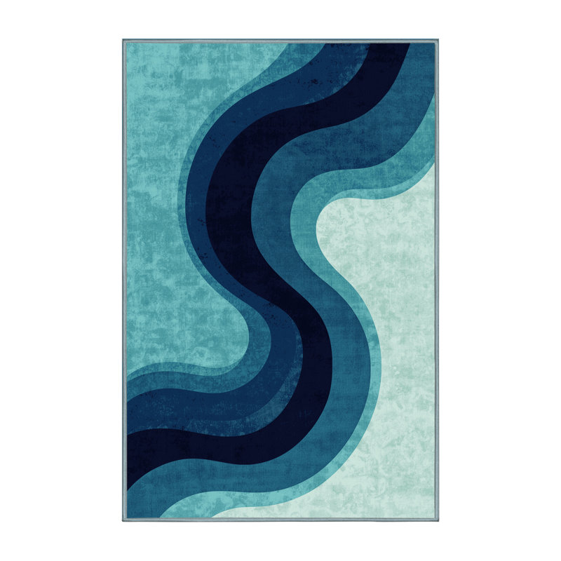Machine Washable Pavli Kraken Modern & Contemporary Ombre Rug in Blue – SkyBlue Binding, 6x9