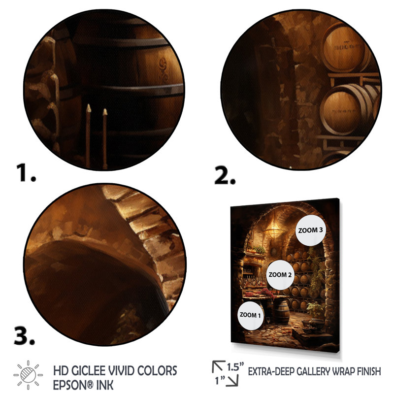 Harmonie de cave à vin - Art mural champagne, Cadre doré simple, H 40 po x l 30 po x P 1,5 po