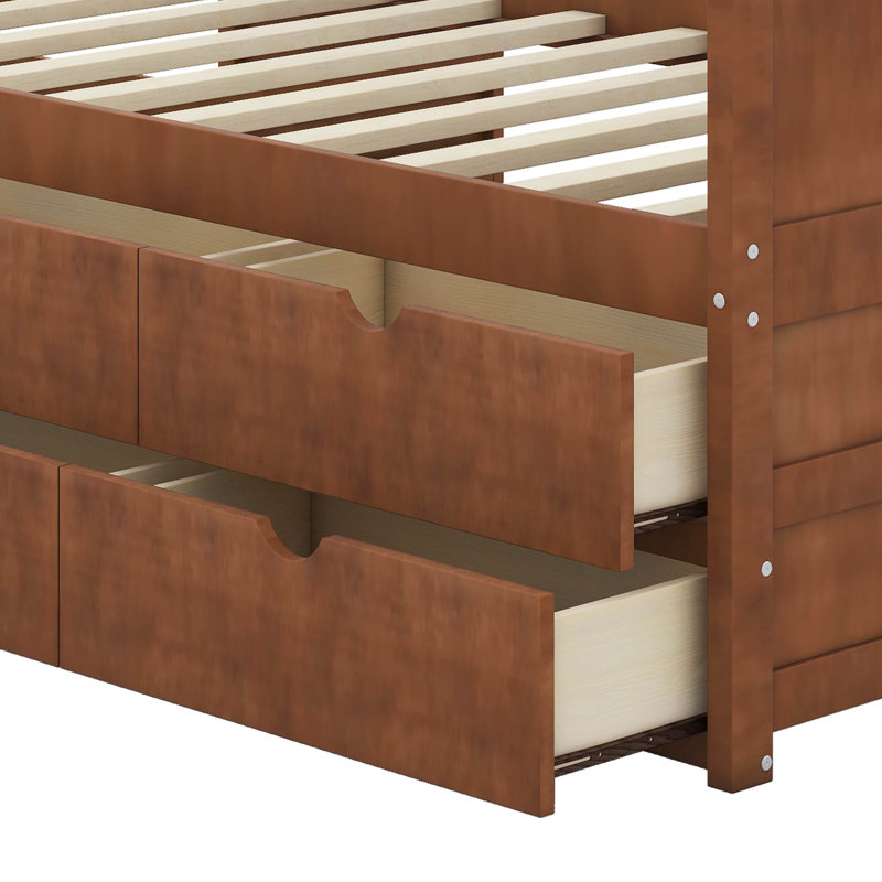Lit de jour avec tiroirs et tablettes, Noyer, Lit simple