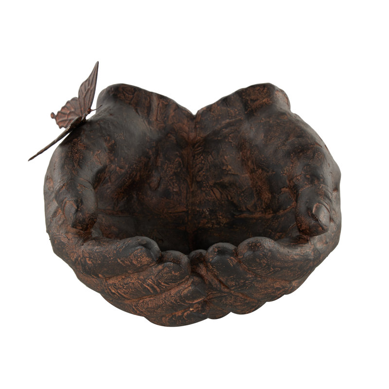 Cole And Grey Resin Open Hands Decorative Sculpture With Butterfly And Copper Accents