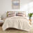 Soft Terracotta 3-piece Bedding Set, Polyester Comforter With Textured Stripes, Full/queen Size