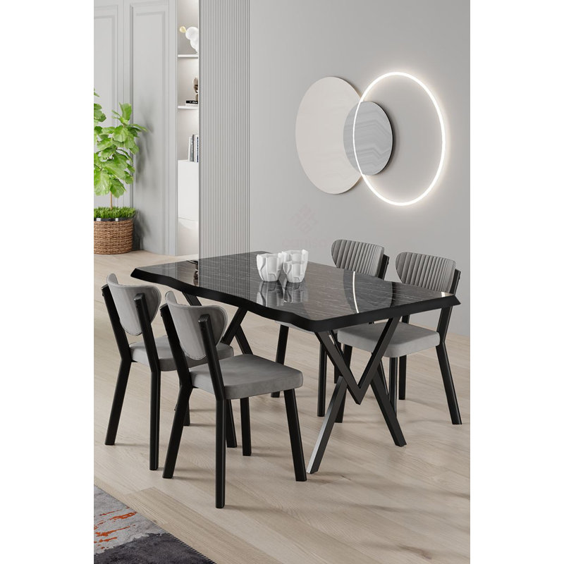Ensemble de table et chaises de salle à manger (5 pièces), Gris