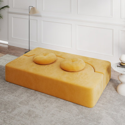 Canapé-lit pliant avec coussin, canapé-lit simple, causeuse de plancher et futon, canapé-lit pliant en mousse pour le salon, les invités, le bureau, l’appartement, aucun assemblage requis, jaune