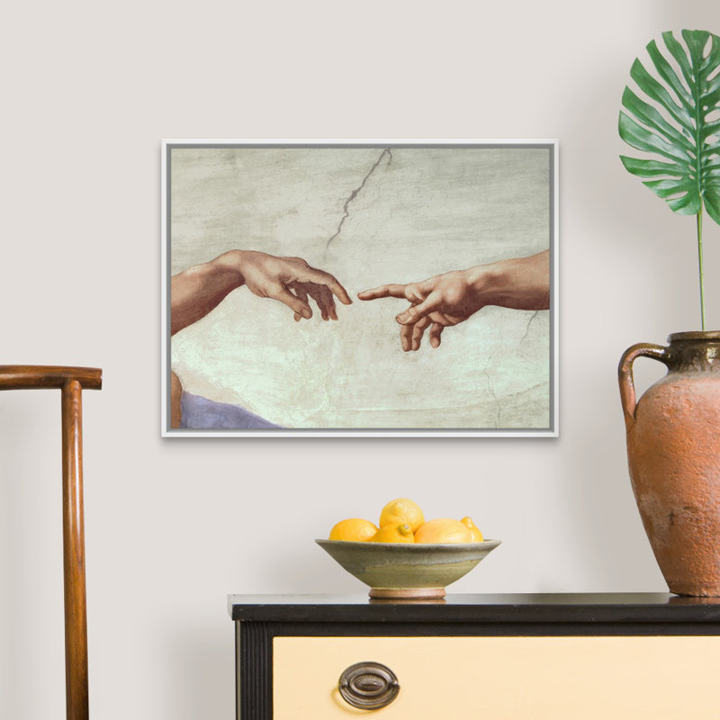 «Hands of God and Adam, Détail de la création d'Adam», reproduction sur toile, H 20 po x l 26 po x P 1,75 po, Cadre blanc