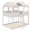 Lit superposé double au-dessus d'un lit double avec toit et fenêtre, cadre de lit superposé en bois avec garde-corps et échelle pour enfants et adolescents