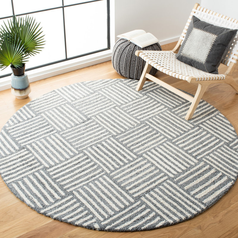 Stockton Hand Tufted Performance Striped Rug, Round 6'
