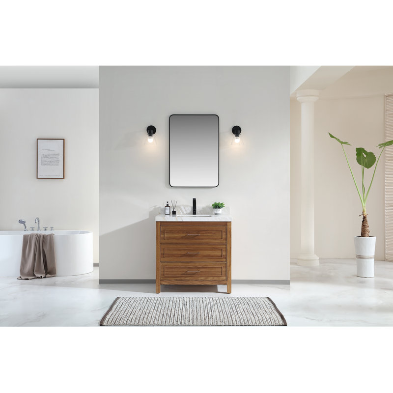 Meuble-lavabo en Ã©bÃ¨ne de 36 po avec plan de travail WK-36 de 2 po d'Ã©paisseur, Noyer, Blanc