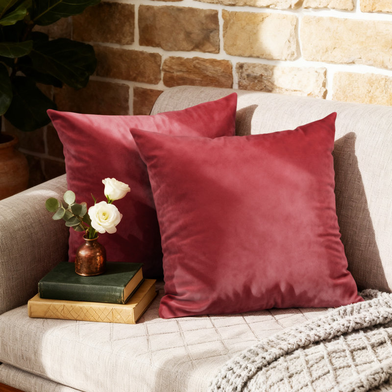 Housses de coussin décoratif en velours doux pour canapé, Carré 20 po, Bourgogne