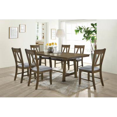 Homey Solid Wood Dining Set Rectangular Table and 6-Chairs