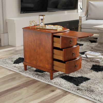 LUMERA Collection  Narrow End Table with Pull-Out Shelf, 3-Drawer Wood Nightstand for Small Spaces