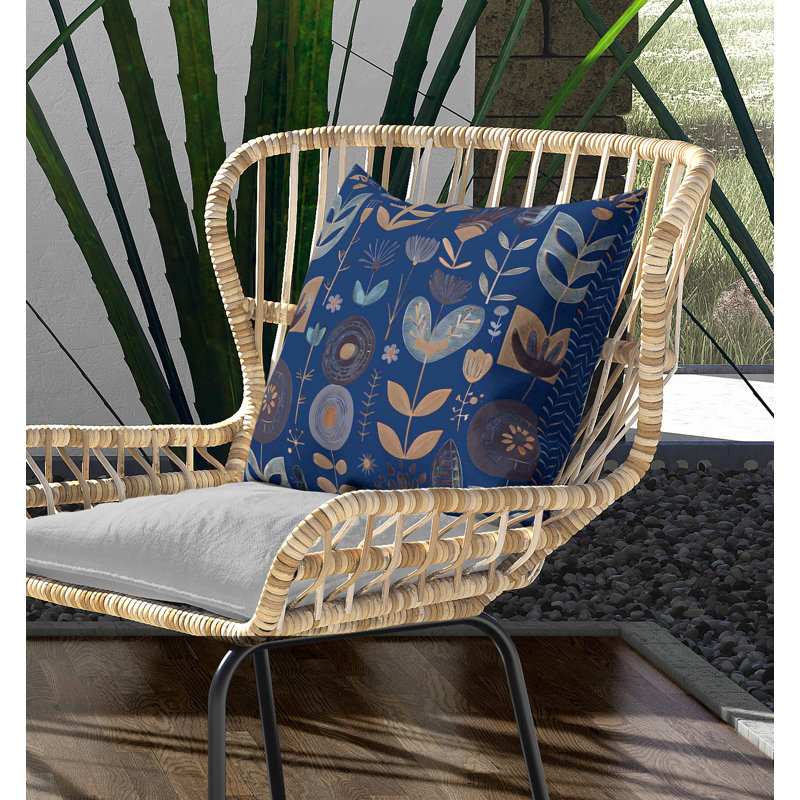 Coussin intérieur / extérieur Baltic Blossoms, Bleu / Orange, Carré 26 po