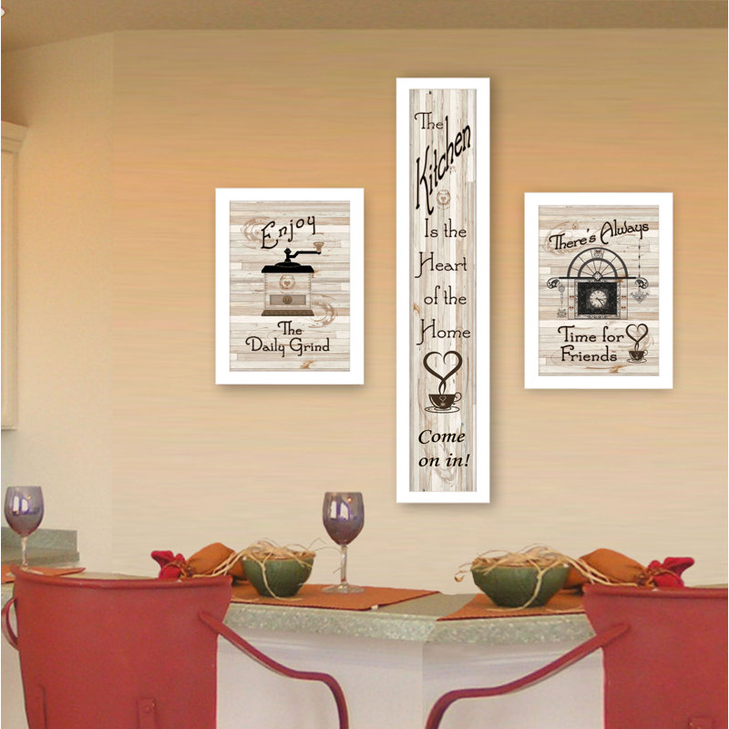 Ensemble d'art mural encadré 3 pièces The Kitchen Collection I, H 32 po x l 10 po x P 1 po, Cadre blanc