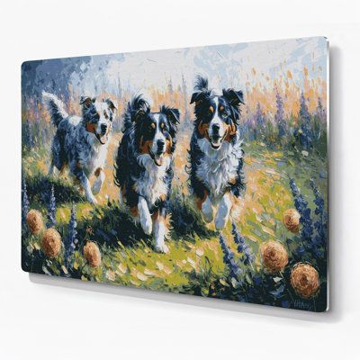 Chiens, berger australien, art mural en métal beige