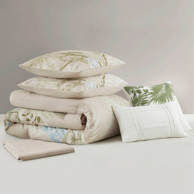 6-Piece Queen Oversized Cotton Comforter Set with Throw Pillow