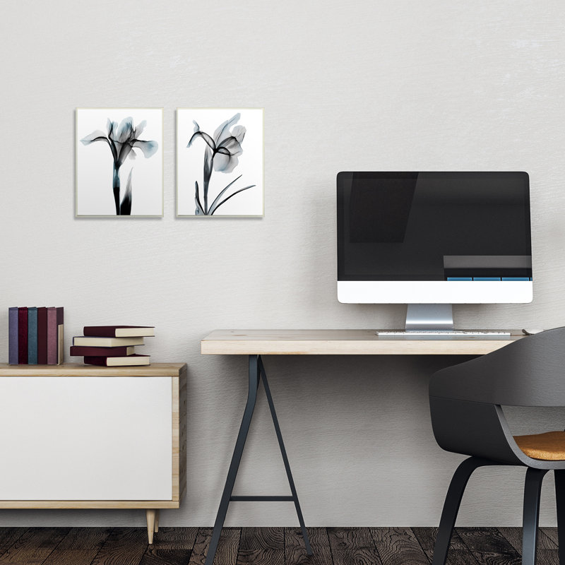 «Contrast Black and Blue Flower Bloom Designs» par Albert Koetsier, ensemble de 2 reproductions d'impressions, Plaque murale