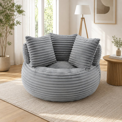 Striped Knit Bean Bag Chair with Pillow Set, 360° Comfy Lounger for Living Room, Bedroom, Gaming & Reading Nook